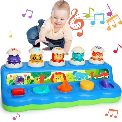 Yerloa Montessori Spielzeug ab 1 Jahr, Pop Up Tiere Spielzeug mit Musik, Tiere Ton, Licht, Early Learning Musical Baby Spielzeug 9-18 Monate, Krabbelnde Musikalische Spielzeug für 6monate für Mädchen von Yerloa