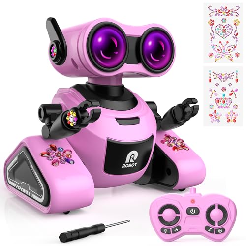 Yerloa Roboter Kinder Spielzeug ab 4 Jahre,Ferngesteuertes Roboter Spielzeug mit 3D Aufklebern,RC Roboter Spielzeug mit Musik und Lichter,Geschenk für Mädchen Jungen ab 3 4 5 6 7 8 Jahre Rosa von Yerloa