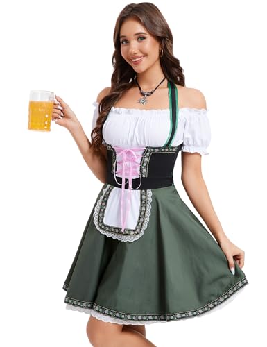 Deutsches Dirndlkleid für Damen, 1 Stück, Kostüme für traditionelles Bier, bayerisches Oktoberfest, Karneval, Halloween, Grün (Army Green), XXL von Yesfashion