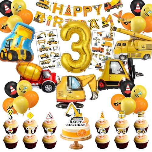 Ba-gger Lu-ftba-llon 3 geburts-tag, 52 PCS Ba-gger Party Lu-ftba-llon Set, Baustelle Lu-ftba-llon geburts-tag, Ba-gger Lu-ftba-llon geburts-tag, Ba-gger Deko Kindergeburts-tag Set, für Party von Yesmoyhe