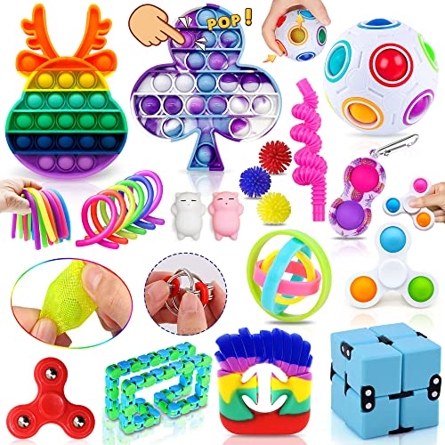 Yetech 26 Stück Fidget Toy,Fidget Pack für Kinder Erwachsene, lindert Stress und Angst Zappelspielzeug mit Zauberring Push-Blase für Geburtstagsfeier Kindertagsgeschenk von Yetech