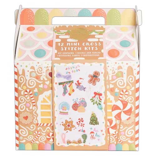 Sew & So On Mini Kreuzstich Kits 12 Mini Designs Kreuzstich Lebkuchenhaus Stickerei und Kreuzstich Kits für Erwachsene Anfänger Geschenkidee mit Stickmustern Stickset von Yeuyyben