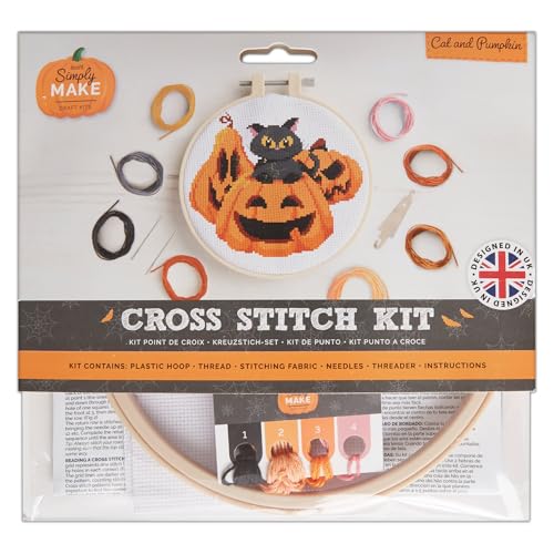 Simply MAKE Kreuzstich Kit Katze und Kürbis Design Halloween, Reifen, Stickgarn, Stoff und Nadel, für Anfänger, Starter Kreuzstich Bastelset, Geschenke, Handwerk Hobbyisten, Halloween Home Decor Simply MAKE Kreuzstich Kit Katze und Kürbis Design Halloween, Reifen, Stickgarn, Stoff und Nadel, für Anfänger, Starter Kreuzstich Bastelset, Geschenke, Handwerk Hobbyisten, Halloween Home Decor von Yeuyyben