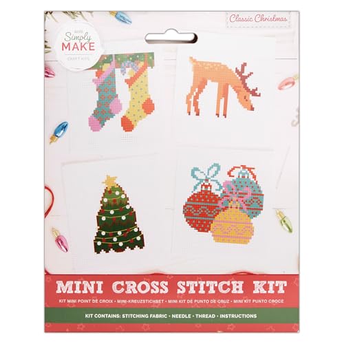 Simply MAKE Kreuzstich-Set, klassisches Weihnachten, 4 Stück, Stickerei, Faden, Stoff und Nadel, perfekt für Anfänger, Anfänger, Kreuzstich-Bastelset, tolles Geschenk, Bastel-Hobbyisten, festliche von Yeuyyben