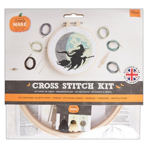 Simply MAKE Kreuzstich-Set Mond Design, Halloween, Reifen, Stickgarn, Stoff und Nadel, für Anfänger, Anfänger, Anfänger, Kreuzstich, Bastelset, tolle Geschenke, Bastel-Hobbyisten Simply MAKE Kreuzstich-Set Mond Design, Halloween, Reifen, Stickgarn, Stoff und Nadel, für Anfänger, Anfänger, Anfänger, Kreuzstich, Bastelset, tolle Geschenke, Bastel-Hobbyisten von Yeuyyben