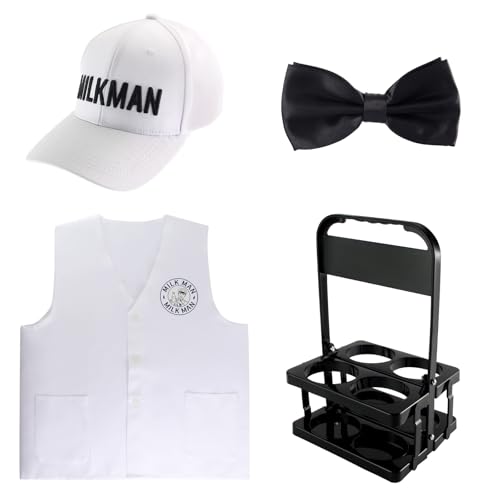 Yewong Milchmann-Hut, Weste, 50er-Jahre-Kostüm-Set für Halloween, Cosplay, Milchmann-Motiv, Weiß von Yewong