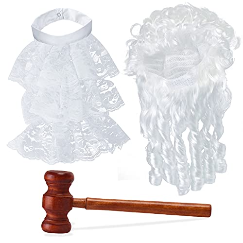 Yewong Richter-Kostüm, Zubehör, Richter/Anwältin, Perücke, Choker, Bluse, Kragen, Holz, Richterhammer mit Brille, für Halloween, Richter, Cosplay, Partygeschenke (Set A) von Yewong