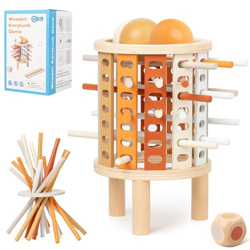 Yexati Montessori Spiel Brettspiel aus Holz – 35 Teile, Bunte Holzstäbchen und Würfelspiel, Lernspielzeug für Kinder ab 3 Jahren, Familienspiele und Gesellschaftsspiele ab 4 Jahren von Yexati