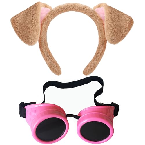 Yezmo Braune Hundeohren Stirnband Rosa Steampunk Brillen Set, Cartoon Welpenohren Kostüm Zubehör für Frauen Mädchen für Cosplay Dress up Party Yezmo Braune Hundeohren Stirnband Rosa Steampunk Brillen Set, Cartoon Welpenohren Kostüm Zubehör für Frauen Mädchen für Cosplay Dress up Party von Yezmo
