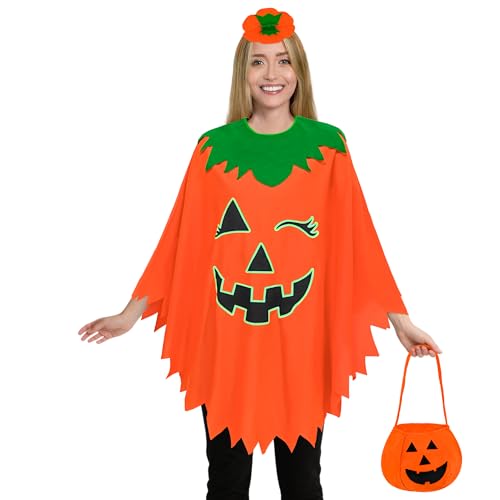 Yezmo Kürbis Kostüm Damen, Halloween Kostüm Kürbis Mit Poncho Stirnband Pumpkin Candy Bag Für Karneval Cosplay Yezmo Kürbis Kostüm Damen, Halloween Kostüm Kürbis Mit Poncho Stirnband Pumpkin Candy Bag Für Karneval Cosplay von Yezmo