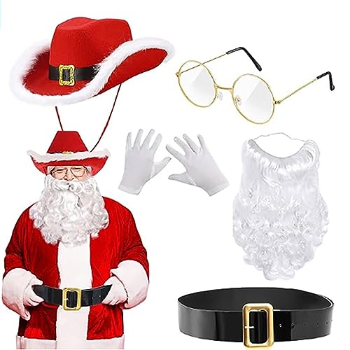 Weihnachtsmann-Kostüm, Deluxe-Weihnachtsmann-Kostüm, Verkleidungen, künstliche Barthandschuhe, Gürtel, Brille für Erwachsene, Teenager, Weihnachtsmann-Kostüm für Herren und Damen, 2 von Yfenglhiry