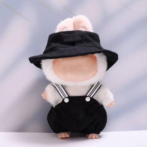 For Labubu Doll Outfit Set Handmade Overalls and Hat for 17cm Dolls, Ideal for Themed Events (Schwarz) von Yhenlovtt