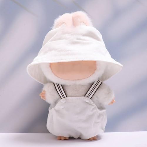 For Labubu Doll Outfit Set Handmade Overalls and Hat for 17cm Dolls, Ideal for Themed Events (White) von Yhenlovtt