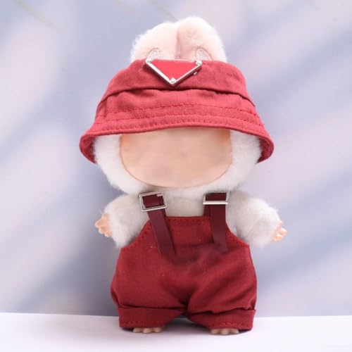 Handgefertigtes 17 cm Puppenkleidungsset für Labubu, stilvoller Hut und Overall für jede Veranstaltung (rot) von Yhenlovtt