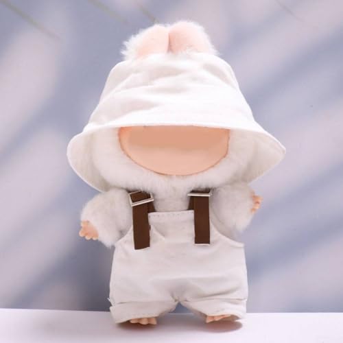 Handgefertigtes 17 cm Puppenkleidungsset für Labubu, stilvoller Hut und Overall für jede Veranstaltung (weiß) von Yhenlovtt