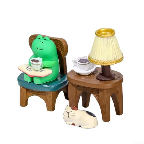 Miniatur-Frosch auf Schaukelstuhl, Desktop-Ornament, handgefertigte dekorative Skulptur, Sammlung, PVC-Holzkunst für Zuhause, Büro, Display (B) von Yhenlovtt