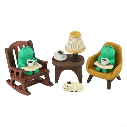 Miniatur-Frosch auf Schaukelstuhl, Desktop-Ornament, handgefertigte dekorative Skulptur, Sammlung, PVC-Holzkunst für Zuhause, Büro, Display (G) von Yhenlovtt