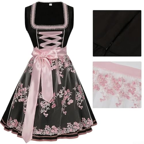 Yhenlovtt Frauen Oktoberfest Vintage Biermädchen Kleid für Karneval und Party, Bayerisches Dienstmädchen Cosplay Kostüm (XL Rosa) von Yhenlovtt