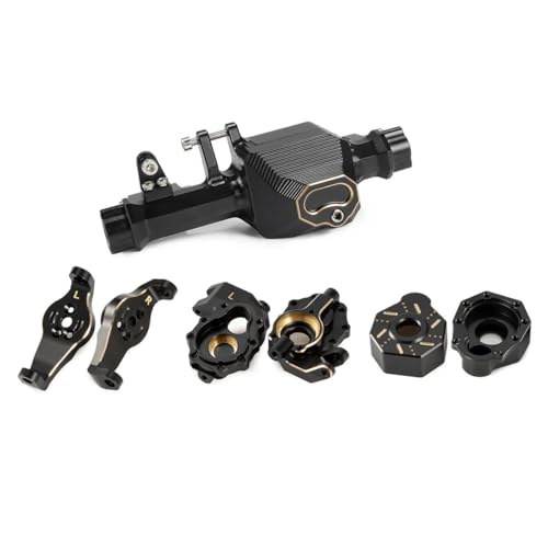 YhfAbd CNC-Gewichte aus schwarzem Messing, Portalachsengehäuse, Lenkblöcke, Achsschenkel-Upgrade for 1/10 RC Crawler TRX4 TRX6 Defender LCG Ersatzteile(Front Axle 4 in 1) von YhfAbd