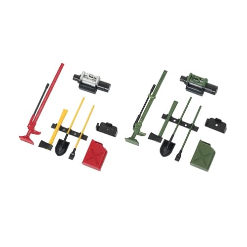 YhfAbd RC-Auto, Zubehör im Maßstab 1/10, Mini-Werkzeugsatz for RC-Raupen-Truck, Axial SCX10 TRX4 D90 D110 – Kraftstofftank, Schaufel, Axt, Seilwinde, Wagenheber Ersatzteile(Green) von YhfAbd