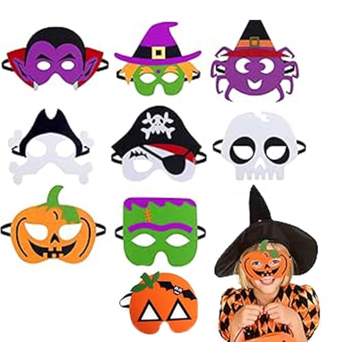 10Pcs Halloween Kinder Filz Masken, Kinder Cosplay Party Masken,Kürbisgeist Fledermaus Hexe für Halloween Cosplay Masken,Weihnachten Geburtstag Geschenke Weihnachten Halloween Geburtstag Karneval von Yhjxly