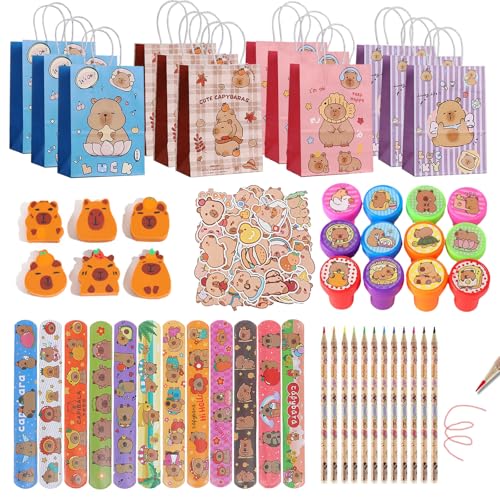 Yhjxly 110Pcs Capybara Cartoon Geburtstag Geschenk Set, Capybara-Geburtstagkinder Supplies, Capybara Theme Party Mitgebsel mit Geschenktüten Radiergummi Buntstifte Slap Armbänder Aufkleber Stempel Yhjxly 110Pcs Capybara Cartoon Geburtstag Geschenk Set, Capybara-Geburtstagkinder Supplies, Capybara Theme Party Mitgebsel mit Geschenktüten Radiergummi Buntstifte Slap Armbänder Aufkleber Stempel von Yhjxly