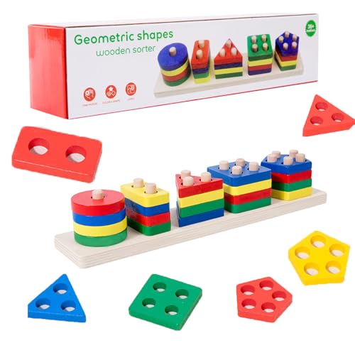 Yhjxly Holz Sortier Stapelspielzeug, Farben und Formen Puzzle-Stapler,Geometrisches Stapel Steckspiel,5 geometrische Formen, Montessori Early Educational Block Puzzles für Kinder von 1 2 3 Jahre Yhjxly Holz Sortier Stapelspielzeug, Farben und Formen Puzzle-Stapler,Geometrisches Stapel Steckspiel,5 geometrische Formen, Montessori Early Educational Block Puzzles für Kinder von 1 2 3 Jahre von Yhjxly