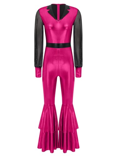 Yhong Damen 70er 80er Disco Kostüm Langarm Ganzkörperanzug Jumpsuit mit Schlaghose Vintage Festliches Outfit Karneval Halloween Faschingskostüme Hot Pink M Yhong Damen 70er 80er Disco Kostüm Langarm Ganzkörperanzug Jumpsuit mit Schlaghose Vintage Festliches Outfit Karneval Halloween Faschingskostüme Hot Pink M von Yhong