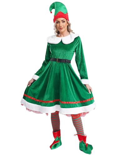 Yhong Elfe Kostüm Damenn Weihnachten Halloween Elfe Frauen Kleid Set Samt Weihnachtskleid mit Zubehör Party Weihnachtsoutfit Grün XXL Yhong Elfe Kostüm Damenn Weihnachten Halloween Elfe Frauen Kleid Set Samt Weihnachtskleid mit Zubehör Party Weihnachtsoutfit Grün XXL von Yhong