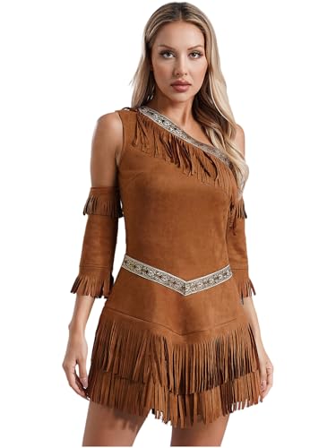 Yhong Indianer Kostüm Damen Feder Faux Wildleder Indianerkleid Mit Stulpen für Halloween Cosplay Erwachsene Karneval Bühnenauftritte Kleidung Braun XXL Yhong Indianer Kostüm Damen Feder Faux Wildleder Indianerkleid Mit Stulpen für Halloween Cosplay Erwachsene Karneval Bühnenauftritte Kleidung Braun XXL von Yhong