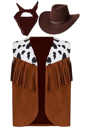 Yhong Jungen Mädchen Cowboy Western Weste ärmellose V-Ausschnitt Vorne Offen Jacke mit Fransen Karneval Party Mottoparty Outfits Braun A 170 Yhong Jungen Mädchen Cowboy Western Weste ärmellose V-Ausschnitt Vorne Offen Jacke mit Fransen Karneval Party Mottoparty Outfits Braun A 170 von Yhong