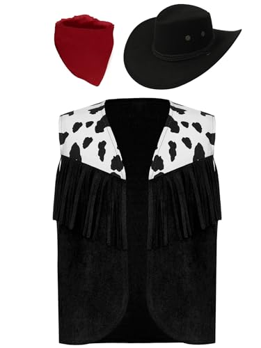 Yhong Jungen Mädchen Cowboy Western Weste ärmellose V-Ausschnitt Vorne Offen Jacke mit Fransen Karneval Party Mottoparty Outfits Schwarz A 134-140 Yhong Jungen Mädchen Cowboy Western Weste ärmellose V-Ausschnitt Vorne Offen Jacke mit Fransen Karneval Party Mottoparty Outfits Schwarz A 134-140 von Yhong