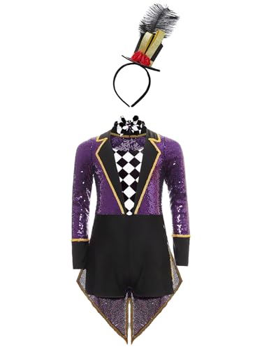 Yhong Kinder Mädchen Zirkus Zirkusdirektor Trikotanzug Mit Hut Pailletten Langarm Tanzbody Halloween Karneval Party Faschingkostüm Lila 110-116 Yhong Kinder Mädchen Zirkus Zirkusdirektor Trikotanzug Mit Hut Pailletten Langarm Tanzbody Halloween Karneval Party Faschingkostüm Lila 110-116 von Yhong