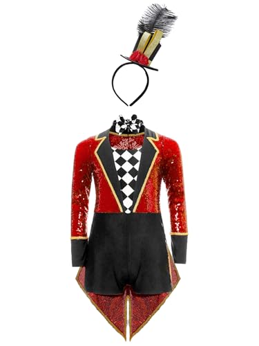 Yhong Kinder Mädchen Zirkus Zirkusdirektor Trikotanzug Mit Hut Pailletten Langarm Tanzbody Halloween Karneval Party Faschingkostüm Rot 110-116 Yhong Kinder Mädchen Zirkus Zirkusdirektor Trikotanzug Mit Hut Pailletten Langarm Tanzbody Halloween Karneval Party Faschingkostüm Rot 110-116 von Yhong