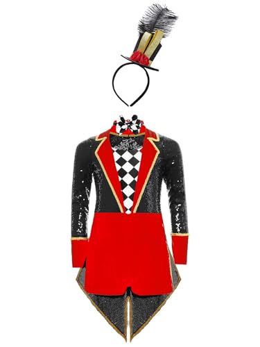 Yhong Kinder Mädchen Zirkus Zirkusdirektor Trikotanzug Mit Hut Pailletten Langarm Tanzbody Halloween Karneval Party Faschingkostüm Schwarz 158-164 Yhong Kinder Mädchen Zirkus Zirkusdirektor Trikotanzug Mit Hut Pailletten Langarm Tanzbody Halloween Karneval Party Faschingkostüm Schwarz 158-164 von Yhong