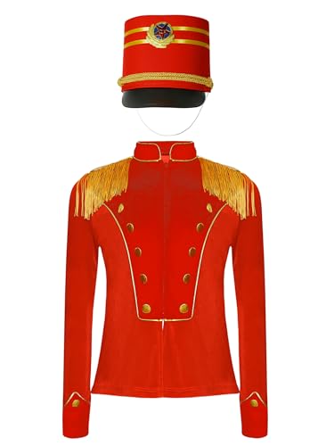 Yhong Kinder Zirkusdirektor Kostüm Langarm Zirkus Jacke Smoking Mantel mit Hut Fasching Cosplay Party Bühnenauftritte Verkleidung Rot B 146-152 Yhong Kinder Zirkusdirektor Kostüm Langarm Zirkus Jacke Smoking Mantel mit Hut Fasching Cosplay Party Bühnenauftritte Verkleidung Rot B 146-152 von Yhong