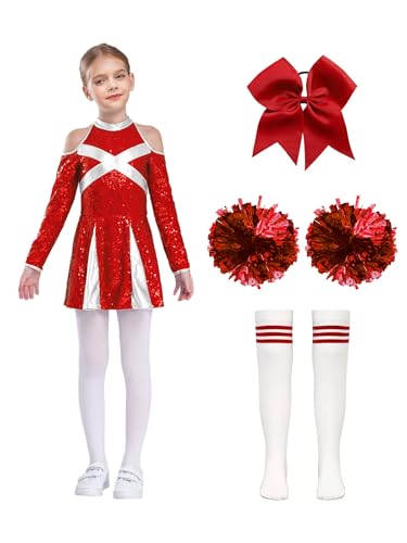 Yhong Mädchen 4tlg Langarm Cheerleading Uniform Outfits Cheer Kleid mit Pompoms Harrband Strümpfe Kinder Halloween Cheer Leader Kostüm Rot A 122-128 Yhong Mädchen 4tlg Langarm Cheerleading Uniform Outfits Cheer Kleid mit Pompoms Harrband Strümpfe Kinder Halloween Cheer Leader Kostüm Rot A 122-128 von Yhong