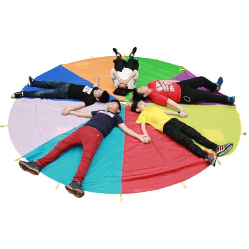 Regenbogen Fallschirm | Kinderspiel Fallschirm | Regenbogenmütterlichkeit | Kooperatives Spiel im Regenbogen -Farbgruppenteam mit Griffdurchmesser 2 Meter Gymnastikausrüstung Genossenschaft von Yhsioaklo