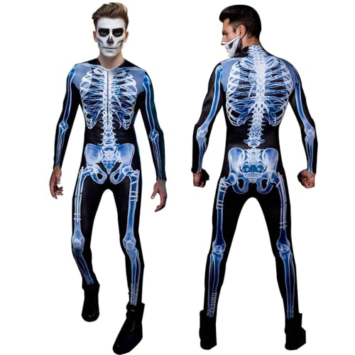Yhsioaklo 3D -Skelettkostüm | Skelettaffen für Frauen und Mann | Kostüm für Erwachsene | Halloween Spooko Skelett | Halloween Cosplay gibt vor, sich zu kleiden von Yhsioaklo
