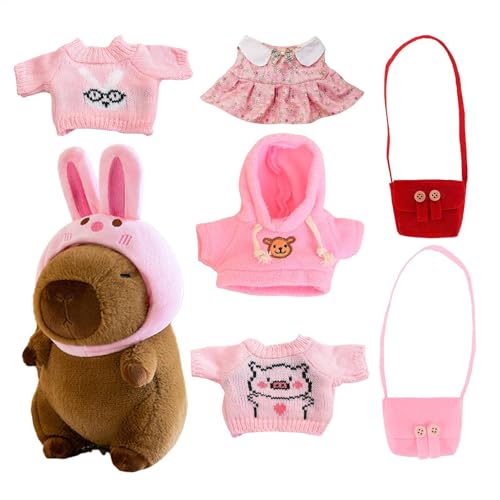 Yhsioaklo Gefüllter Capybara, Capybara Plüsch | 7Pcs Spielzeug Süße Plüschtiere | Entzückendes Capybara-Spielzeug Mit 1 X Hasenmütze, 4 X Stoff, 2 X Taschen von Yhsioaklo