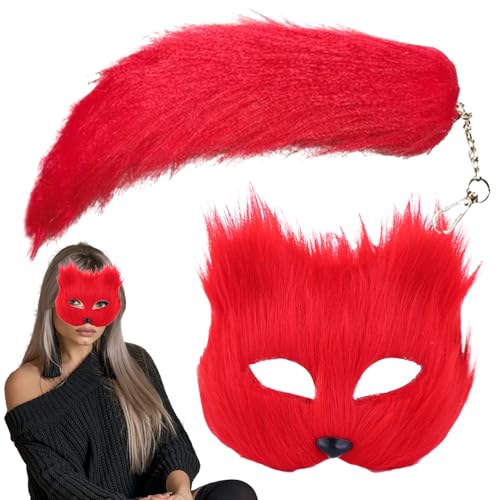 Yhsioaklo Maskenspiel und Fuchsschwanz für Frauen | Hält Tiermaske | Animal Cosplay Masquerade | Mädchen Kostüm für Tiercosplay von Yhsioaklo