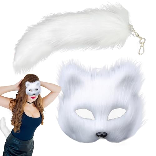 Yhsioaklo Maskenspiel und Fuchsschwanz für Frauen | Hält Tiermaske | Animal Cosplay Masquerade | Mädchen Kostüm für Tiercosplay von Yhsioaklo