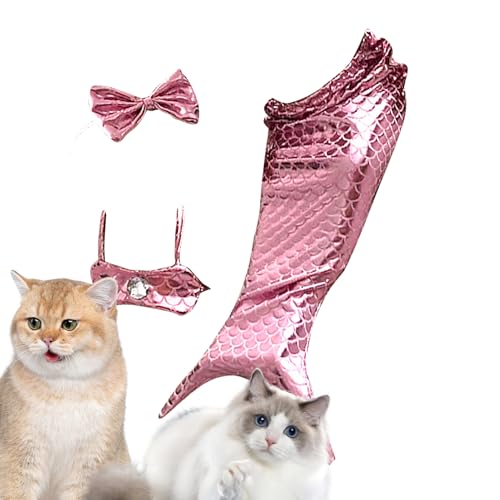 Yhsioaklo Mermaid Welpenkostüme | Polyester Hundekleidung mit Bogenstirnband und Halfterhalter | Hautfreundliche Welpenkleidung | Kreatives Kätzchen -Outfit für kleine Hunde und Katzen von Yhsioaklo