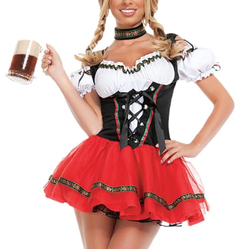 Yhsioaklo Oktoberfest Kostüm Damen | 3-teiliges Bayerisches Dirndl | Bayerisches Kostüm | Polyester Traditionelle Bayerische Kostüme Oktoberfest für Halloween Karneval Yhsioaklo Oktoberfest Kostüm Damen | 3-teiliges Bayerisches Dirndl | Bayerisches Kostüm | Polyester Traditionelle Bayerische Kostüme Oktoberfest für Halloween Karneval von Yhsioaklo
