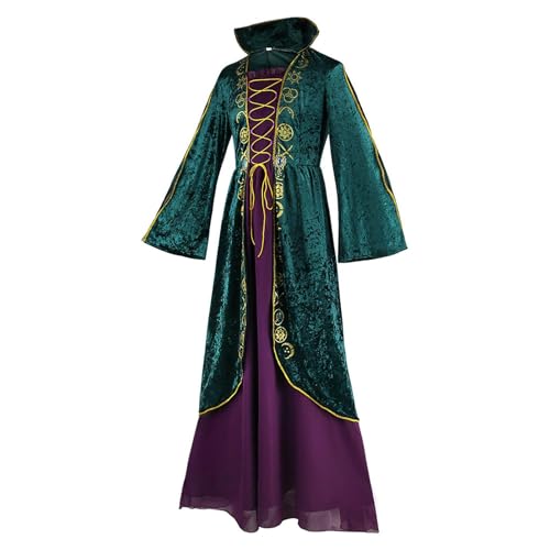 Yhsioaklo Winifred Sanderson Kostüm für Erwachsene | Mittelalterliches | Cosplay der Sanderson Sisters | Halloween -Kostüm, Hexe gekleidet, Tunika, grüne Uniform für Frauen, Halloween - von Yhsioaklo