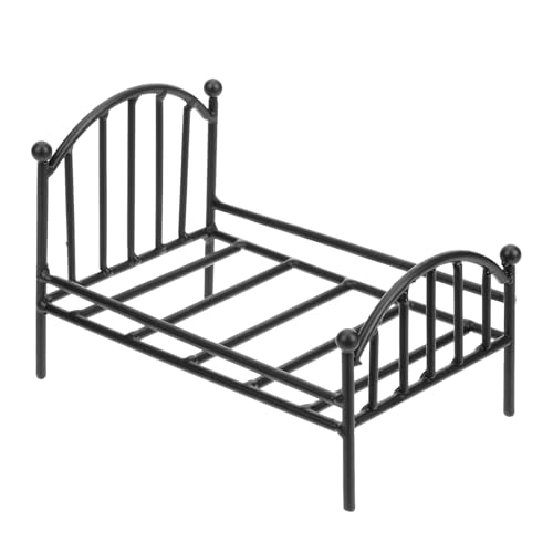 Yhsioaklominiatur Schlafzimmer Bett - Vintage Metall Möbel | Einzelbett -Design, Bettwäsche -Set inklusive, Mehrzweckdekor für Kinderzimmer, Hotelpuppenhaus, kompaktes Spielzubehör von Yhsioaklo