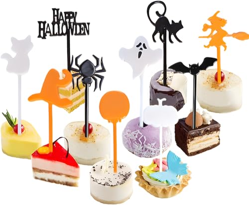 Halloween Cupcake Topper, halloween party Kuchenaufsätze Plastic Gruselige Kürbis Fledermaus Schädel Spinne Dekoration für Kindergeburtstag von Yi'antai