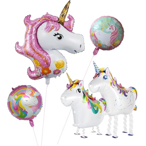 XXL Einhorn Luftballon 5 Stück Einhorn Folienballon Set, Walking Tier Folienballons Heliumballon für Kindergeburtstage & Party Dekoration von Yi'antai