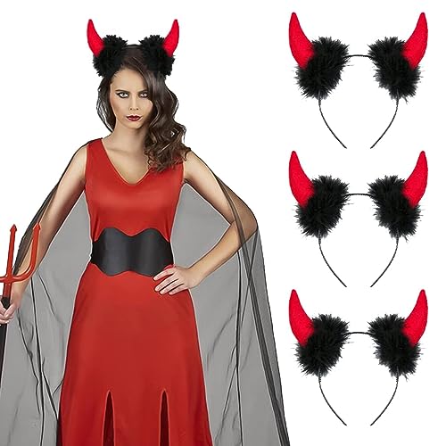 Yi'antai 3 Stück Teufels Ohren Haarreif, Teufelshörner Haarreif Rot, Teufel Hörner Haarreif, Devil Horn Headband, Hörner Haarreif Devil Horn Kostüm für Erwachsene Damen von Yi'antai