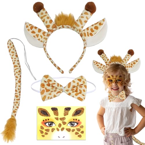 Yi'antai 4 Teilig Giraffe Kostüm Set, Giraffeenohren Haarreif, Tier Giraffe Stirnband Fliege, Giraffe Schwanz, Giraffe Gesichts Kunst Aufkleber, Giraffe Kostüme für Kinder für Karneval Cosplay Yi'antai 4 Teilig Giraffe Kostüm Set, Giraffeenohren Haarreif, Tier Giraffe Stirnband Fliege, Giraffe Schwanz, Giraffe Gesichts Kunst Aufkleber, Giraffe Kostüme für Kinder für Karneval Cosplay von Yi'antai